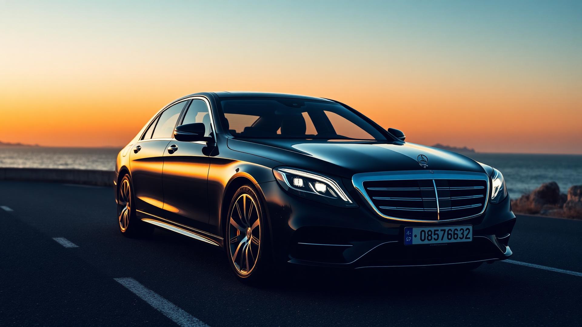 Luxury black Mercedes on Cyprus coastal road